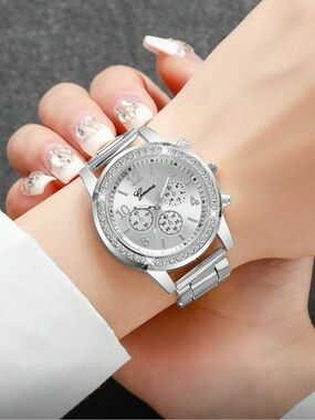 Geneva Silver Crystal Accent Women's Bracelet Watch